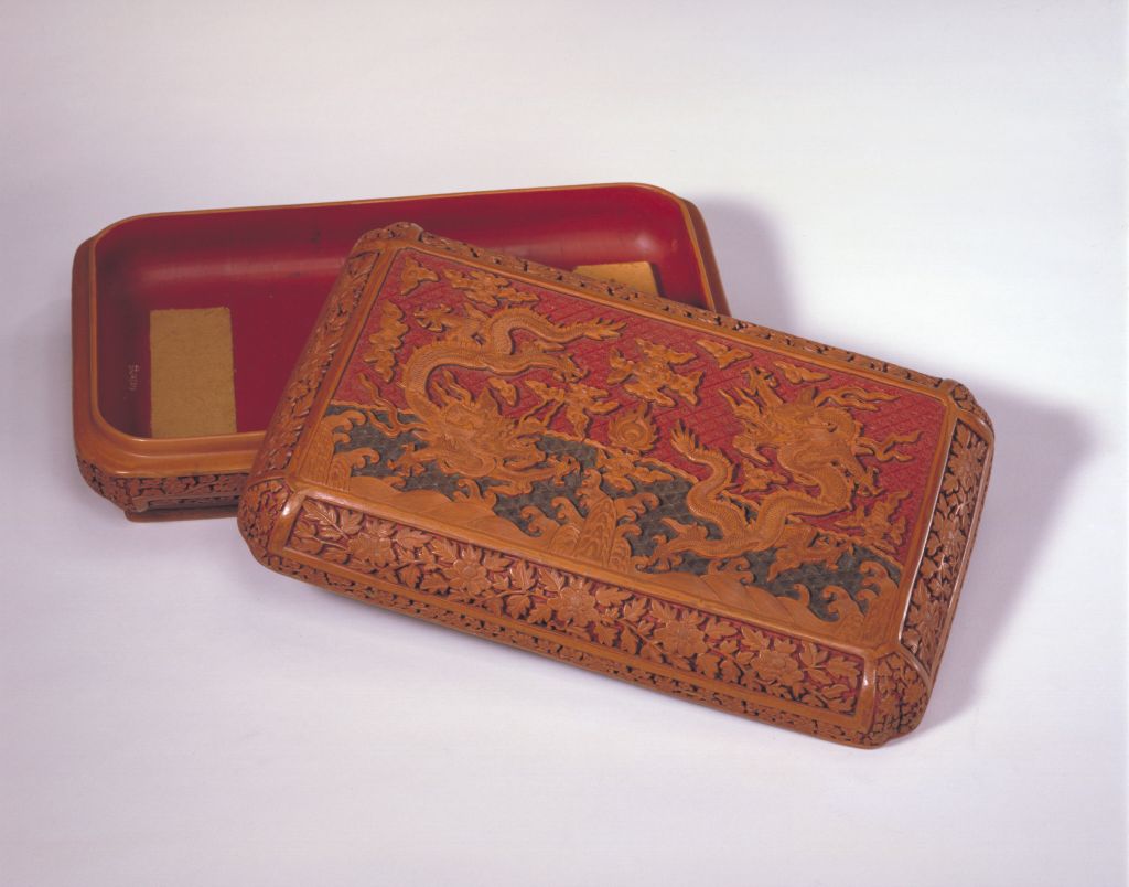 图片[3]-Colored double-dragon rectangular box with corners-China Archive